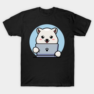 Cute polar bear with laptop cartoon design T-Shirt